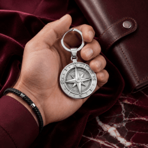 Compass Silver Keychain