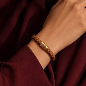 Classic Braided Leather Bracelet with Gold-Plated 925 Sterling Silver Bar