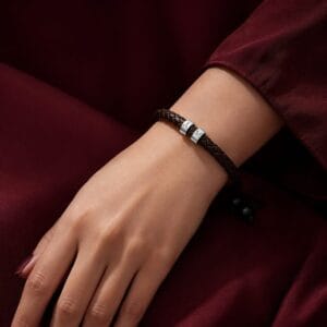 Braided Leather Initial Bracelet with 925 Sterling Silver Rings